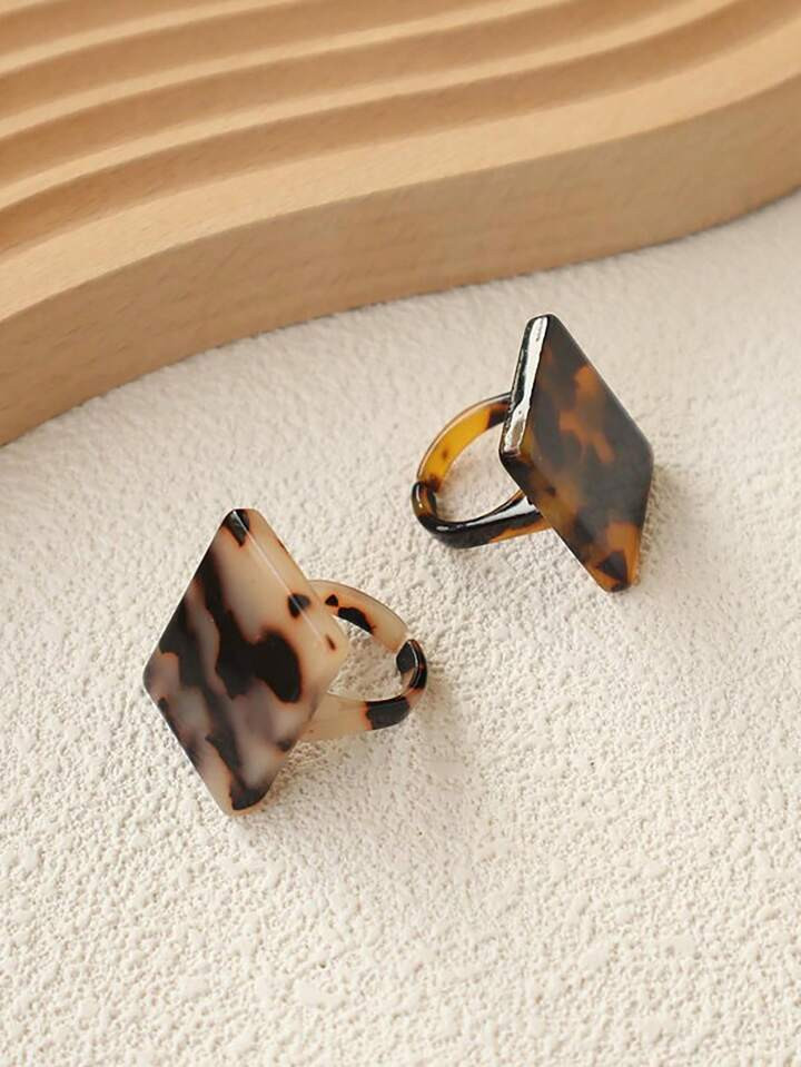 1set/2pcs Acrylic Tortoise Shell Pattern Wide Face Personality Vintage Ring Elegant Band | SHEIN