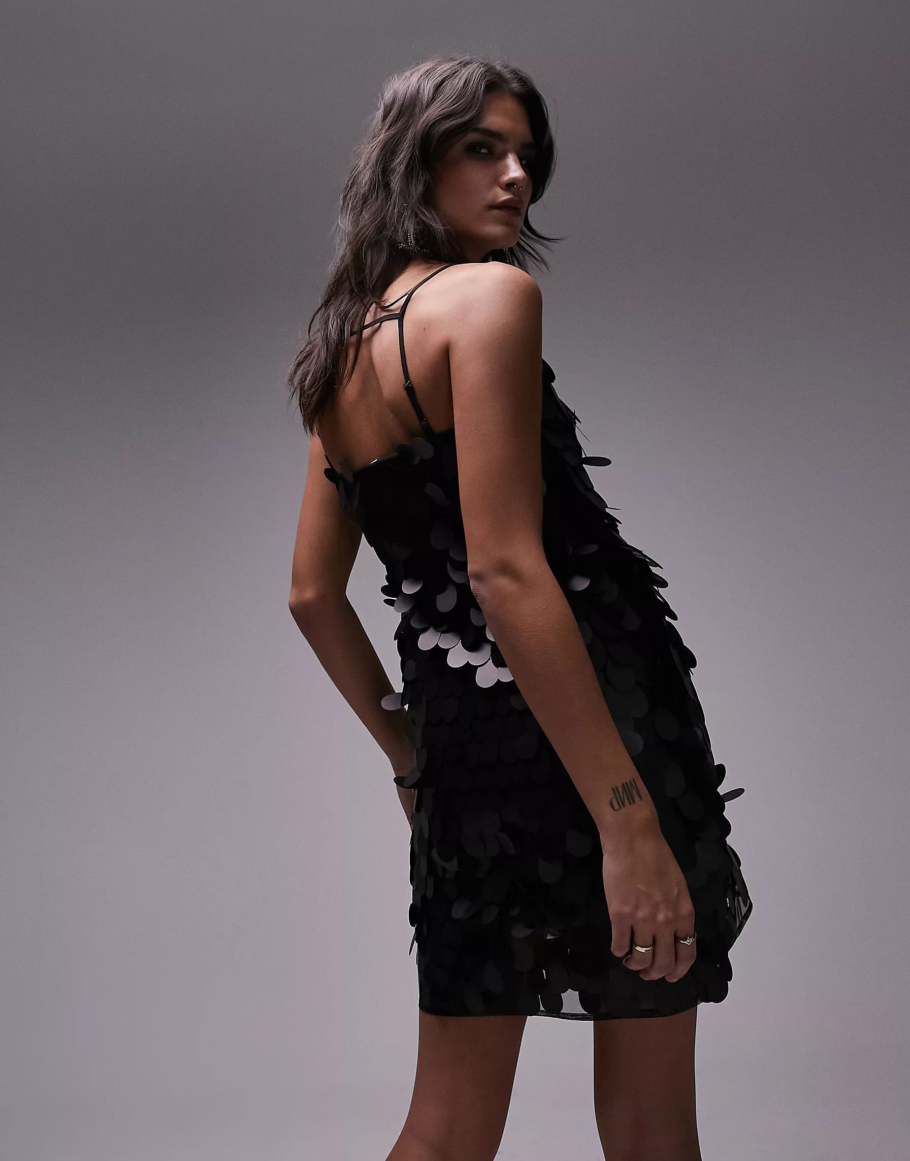 Topshop big sequin mini slip dress in black | ASOS (Global)