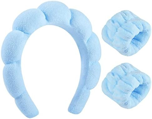 WSICSE Sponge Spa Headband for Women, Blue Skincare Headband and Wrist Washband Set Makeup Hairba... | Amazon (US)