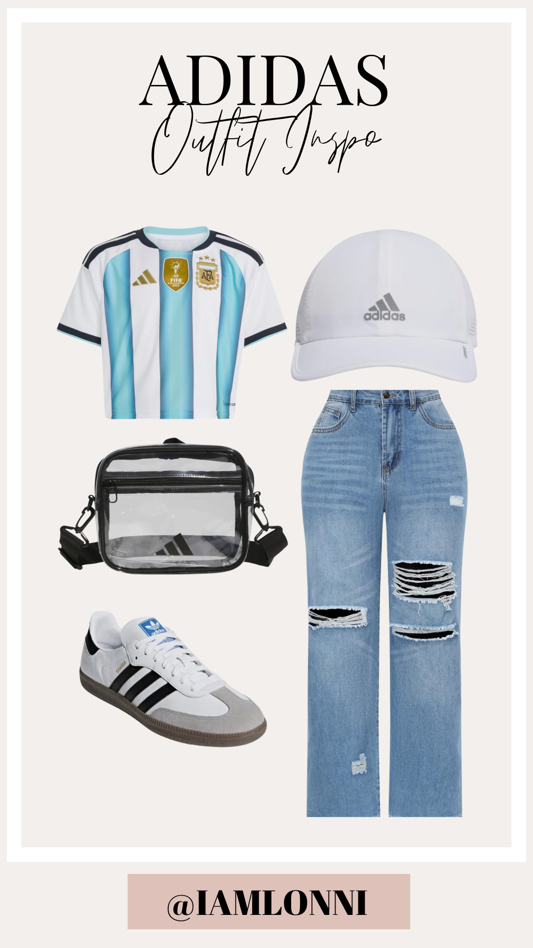 Game day style, but make it cute. ⚽️💙🤍

This Adidas-inspired outfit is the perfect mix of sporty and trendy. The jersey paired with distressed denim and classic sneakers is an effortless look for soccer matches, weekend errands, concerts, or casual days out.

Which piece are you grabbing first? 👇

#LTKStyle #AdidasStyle #SportyChic #CasualOutfit #EverydayStyle #WeekendLook #SneakerStyle #DenimStyle #GameDayOutfit #OOTD #FashionFinds #StyleInspo #StreetStyle #LTKFashion #AthleisureStyle 

 #LTKgrwm #LTKootd #LTKvlog