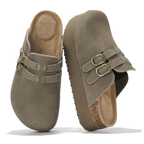 Project Cloud 100% Genuine Leather Womens Clogs - Mules for Women with Ultra Soft Memory Foam Insoles, 1.5 Inch Wedge Platform Clogs, Lightweight Non-Slip Outsole, Arch Support (Stephi,Olive,11) | Amazon (US)