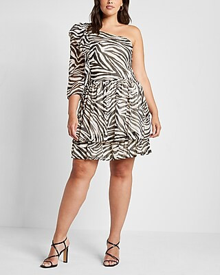 Rachel Zoe Zebra Print One Shoulder Ruffle Mini Dress | Express