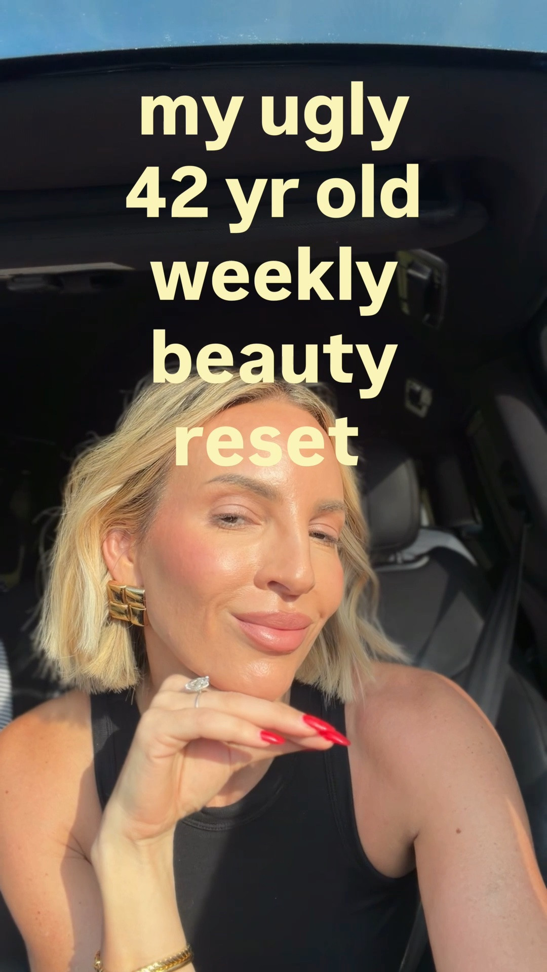 1. Smoothing cream — smooths frizz + adds shine
2. Anti-humidity spray — glassy hair + humidity protection
3. Microfiber turban — less friction + breakage
4. Body retinol — crepey skin + collagen
5. Ceramide cream — repairs my body’s skin barrier
6. Dermaplaning — dead skin + peach fuzz gone
7. Exfoliating mask — clears pores + smooths texture, a celebrity secret ￼
8. Greens drink — flood my body with nutrients- I love betterdays artic non- ￼ caffeinated arctic pop flavor 
9. PDRN mist — hydration + skin repair
10. Peptides + growth factors — firming + collagen support
11. Overnight PDRN mask — plump, glassy skin by morning
12. Injectable peptides — I am on the GLOW blend and I get them at beautyandthebeach
13. Supplements — my anti-aging medley 
14. High-speed blow dryer — fast dry, less heat exposure
15. Magnesium spray — relaxation + sleep support
16. Melatonin spray — helps me fall asleep and is great for the brain ￼
17. Silk bonnet — protects hair while I sleep
18. Lash serum — longer, fuller-looking lashes. SWEAR by this stuff
19. Overnight lip mask — softens + repairs dry lips. Only lip ointment I put on at night and wake up with it still on in the morning
20. Retinal hand cream — anti-aging for my hands. I’ve already seen such a change in my hands. ￼
21. Grinding mouthguard — protects my teeth from nighttime grinding

#LTKOver40 #LTKstorytime #LTKBeauty