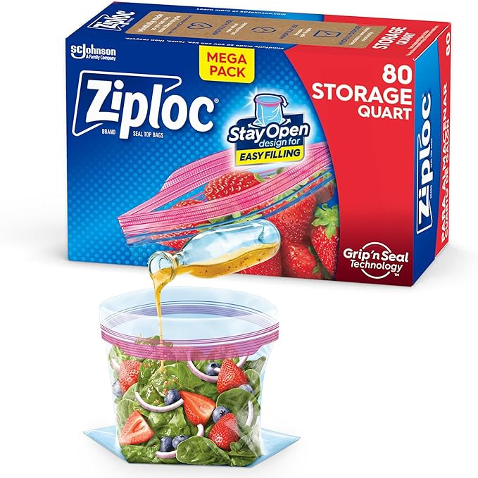 Ziploc Quart Food Storage Bags, Stay Open Design with Stand-Up Bottom, Easy to Fill, 80 Count | Amazon (US)