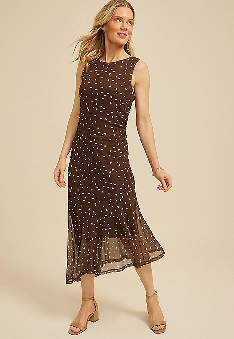 Polka Dot Waterfall Midi Dress | Maurices