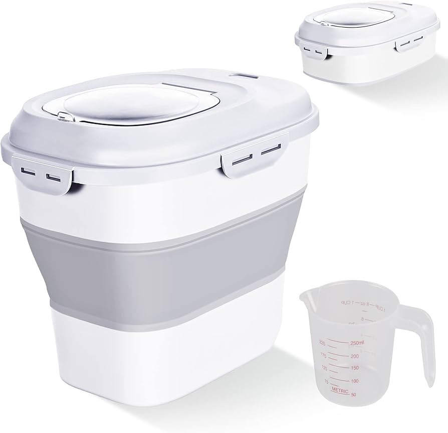 Cereal Rice Food Storage Containers, Collapsible 20 to 50 Lbs Dispenser Bin with Rolling Wheel Ai... | Amazon (US)