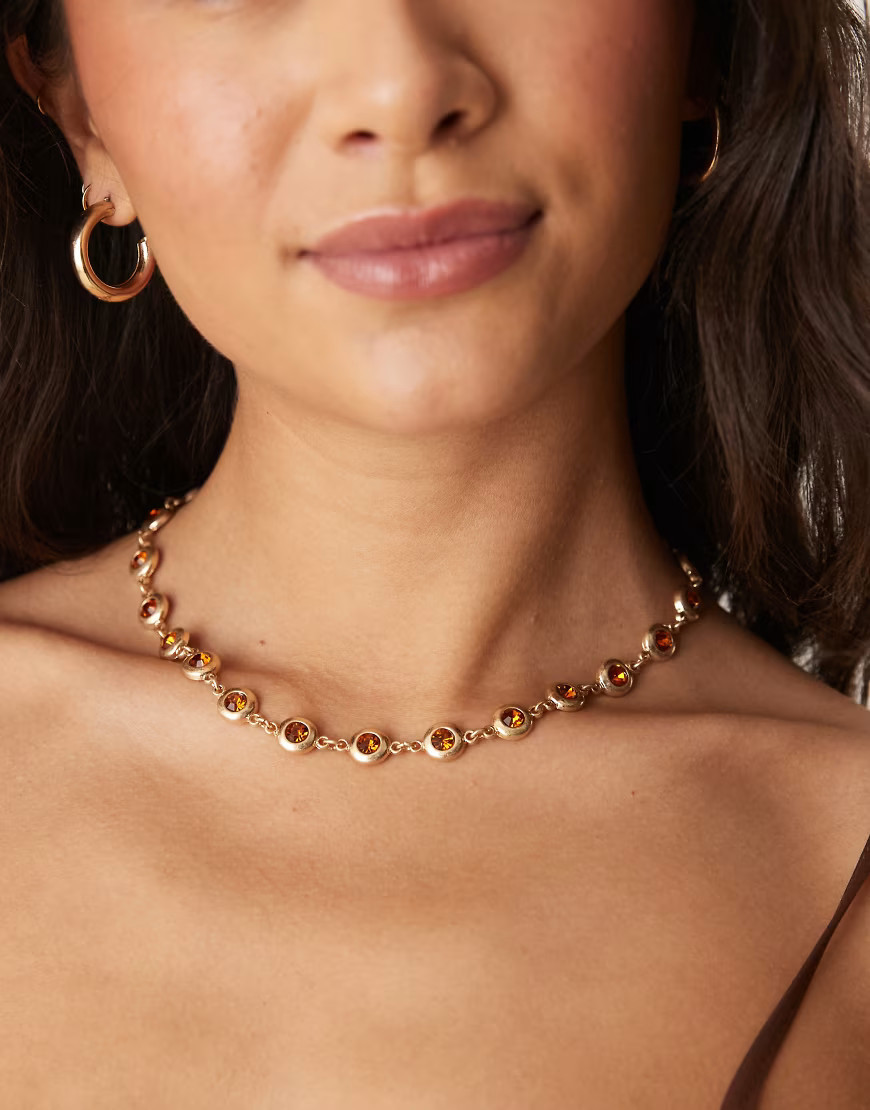 ASOS DESIGN necklace with faux amber stone in brushed gold tone | ASOS (Global)