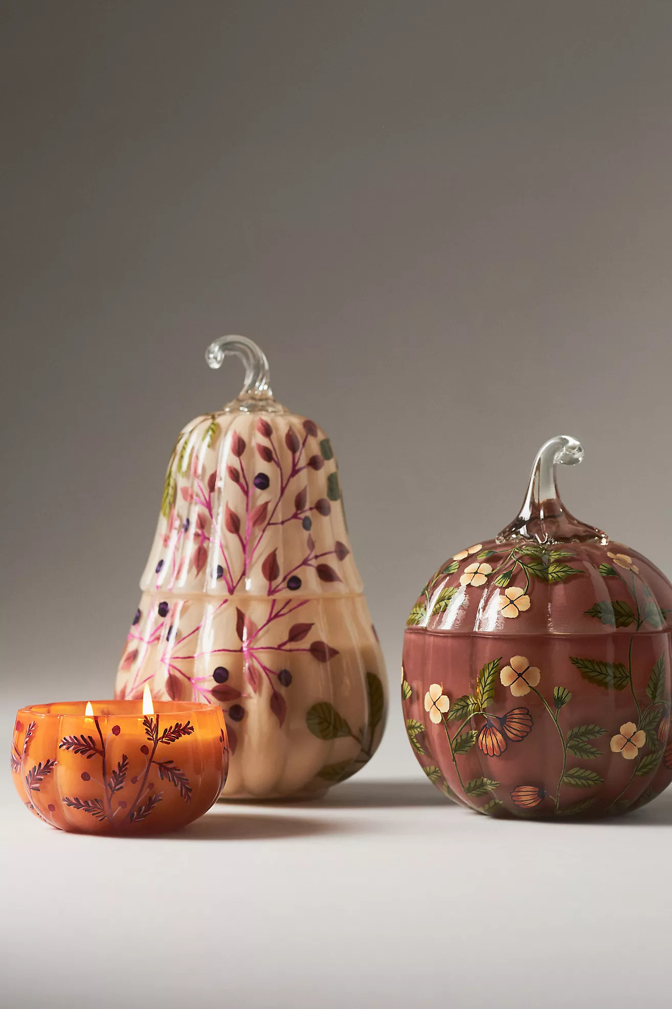Handpainted White Birch & Pumpkin Glass Pumpkin Candle | Anthropologie (US)