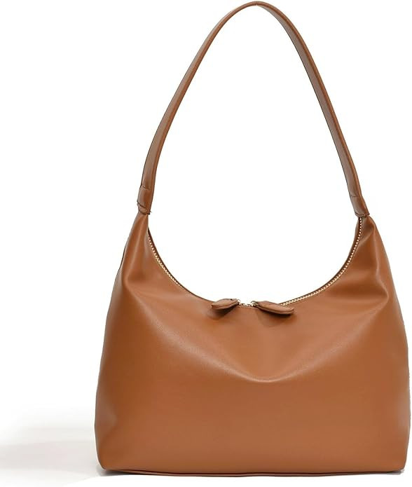 Soft Leather Shoulder Hobo Bag for Women, Double Zippers, Faux Leather | Amazon (US)