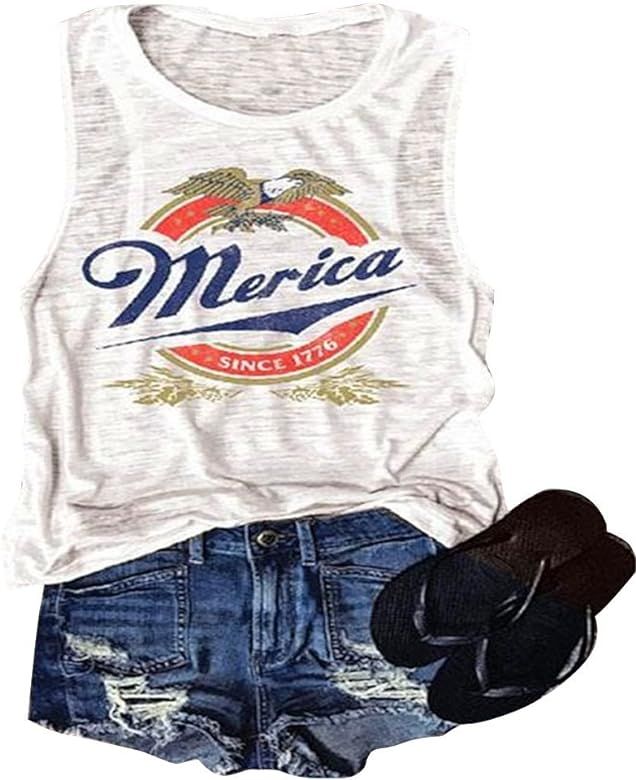 Women Tank Tops Sleeveless Merica Since 1776 Racerback T-Shirt Vest for Independence Day | Amazon (US)