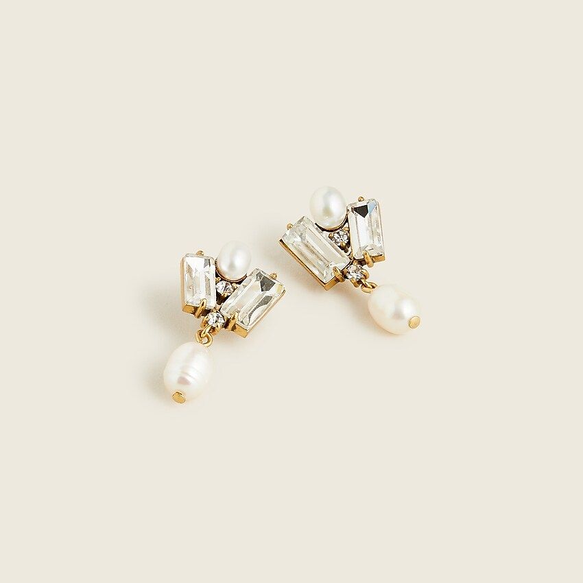 Baguette cluster and pearl drop earrings | J.Crew US