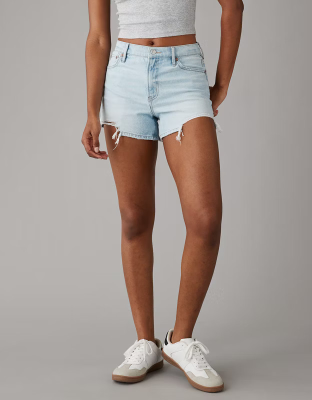AE Strigid Super High-Waisted Relaxed Ripped Denim Short | American Eagle Outfitters (US & CA)