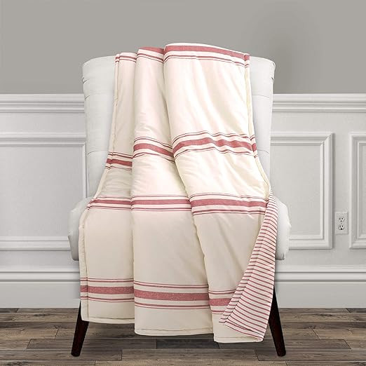Lush Decor Farmhouse Stripe Throw - Reversible Ticking Pinstripe Design Blanket - 60” x 50”, ... | Amazon (US)