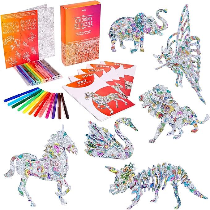 Puzzles for Kids 3D - Puzzle Gift Set for Coloring with 6 Animals - Arts and Crafts for Girls and... | Amazon (US)