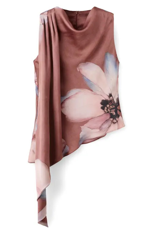MANGO Floral Print Drape Sleeveless Top in Pastel Pink at Nordstrom, Size 2 | Nordstrom