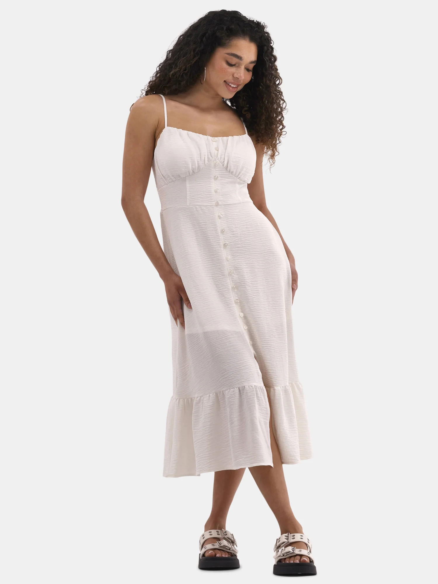 No Boundaries Cami Peasant Midi Dress, Women's | Walmart (US)