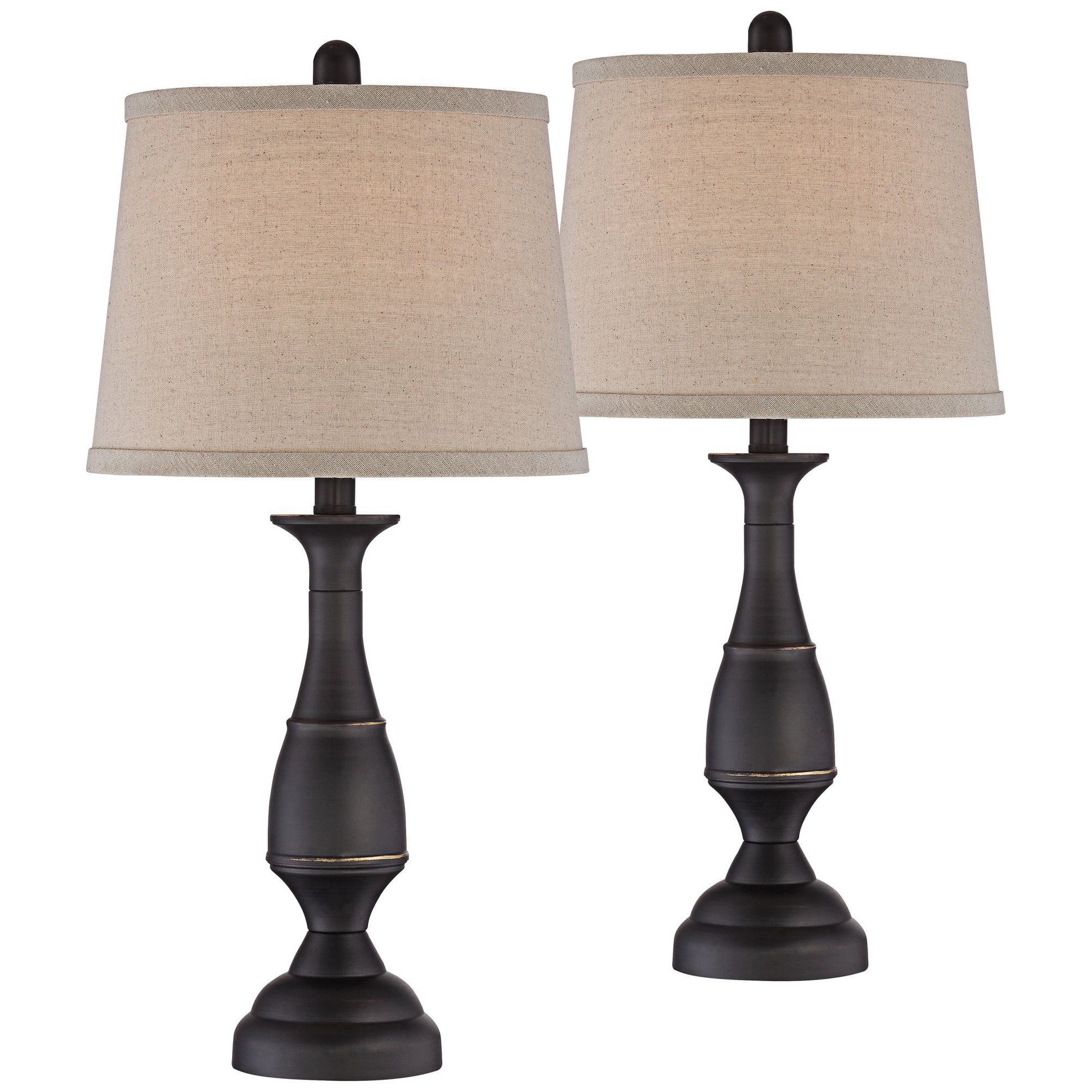 Regency Hill Traditional Table Lamps Set of 2 Dark Bronze Metal Beige Linen Drum Shade for Living... | Walmart (US)