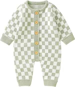 Gueuusu Infant Baby Girl Boy Knitted Sweater Romper Jumpsuit Checkerboard Plaid Print Long Sleeve... | Amazon (US)