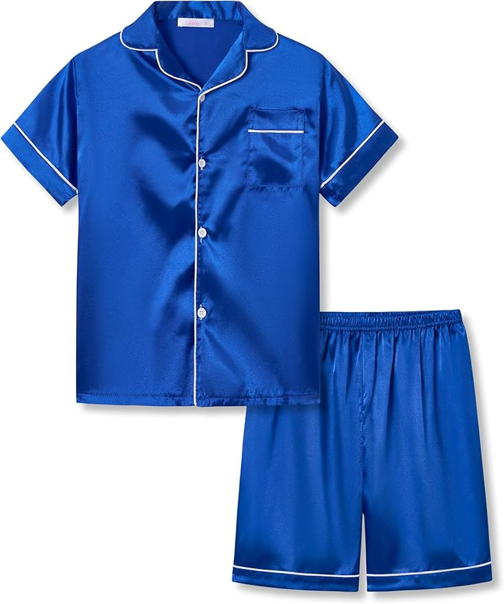Tebbis Satin Pajamas for Girls - Baby Pink Cute Silky Summer Shorts Soft PJ Set Size 6/7-16 | Amazon (US)