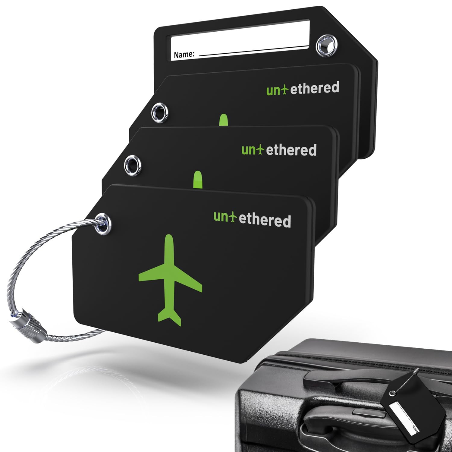 Untethered 4-Pack Luggage Tag Set | Durable Luggage Tags for Suitcases & Travel Bags | Bag Tag & ... | Amazon (US)