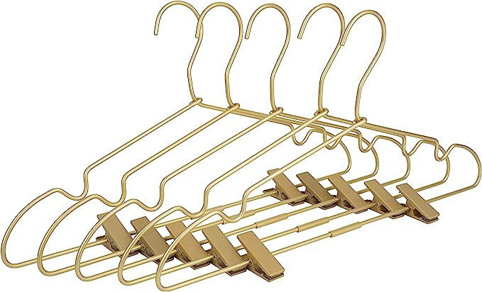 Koobay Premium 16.5” Matte Gold Metal Clothes Clips Hangers, Heavy Duty Skirt Slack Hangers, Me... | Amazon (US)