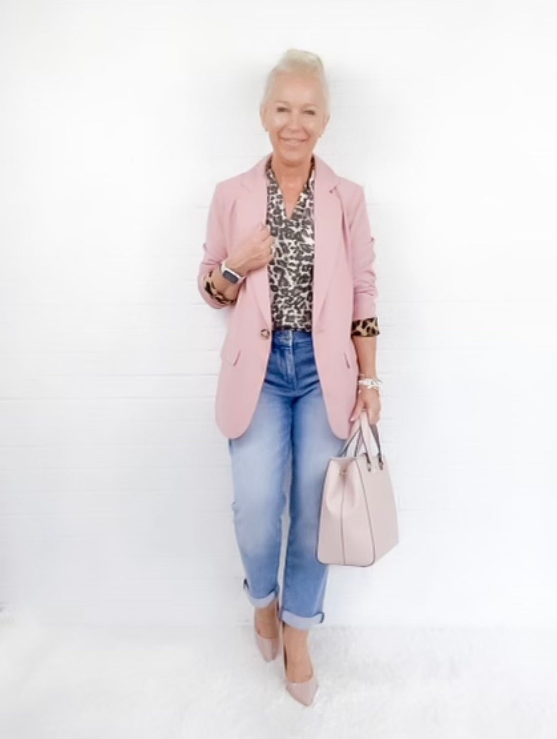 Leopard Lined Blazer in Blush Pink | Peppered with leopard