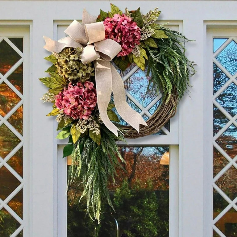 Wreaths for Front Door, Pink Simulation Hydrangea Rose Wreath, Nearly Natural Wreath Wall Decor, ... | Walmart (US)