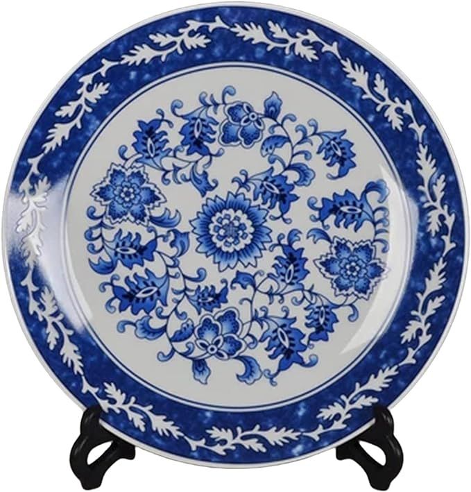 jdzjybqx Decorative Plates Blue and White Porcelain Plate of 10‘’ Oriental Floral Pattern Cer... | Amazon (US)