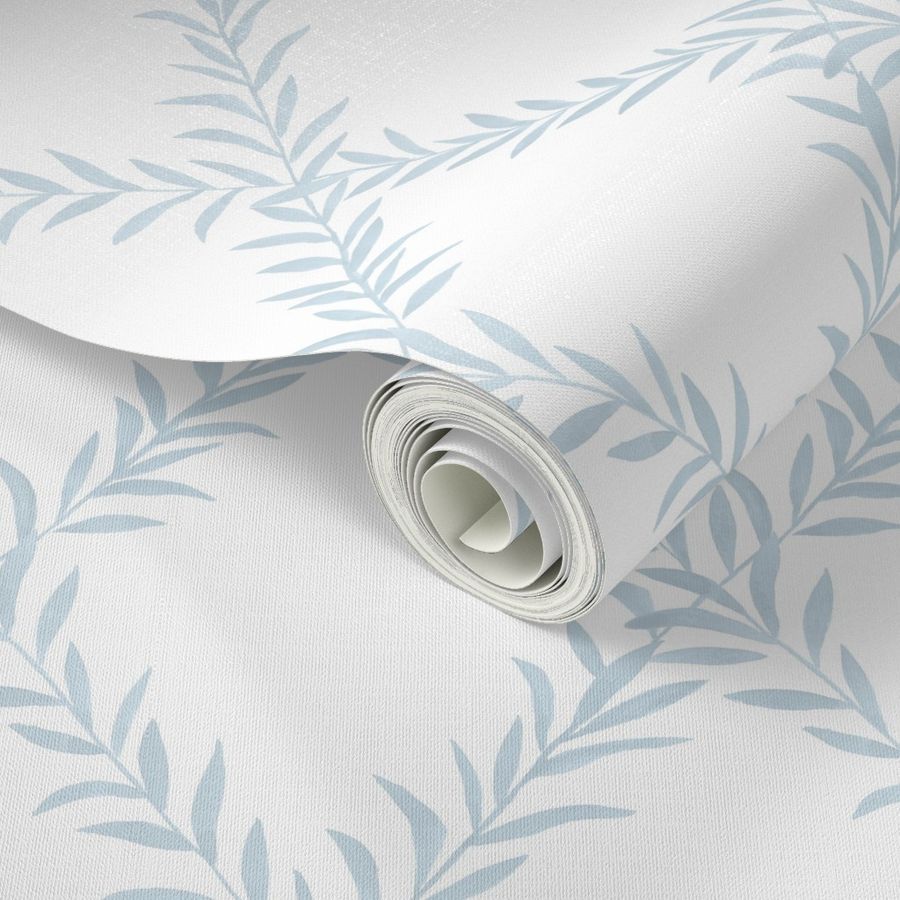 custom Erin Leafy Trellis light blue leafy trellsi on white Wallpaper bydanika_herrick | Spoonflower