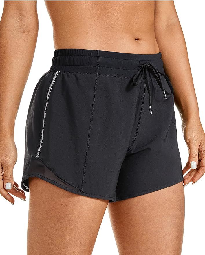 CRZ YOGA Women's Mid-Waist Workout Running Shorts Mesh Liner - 4" Quick Dry Drawstring Sport Gym ... | Amazon (US)