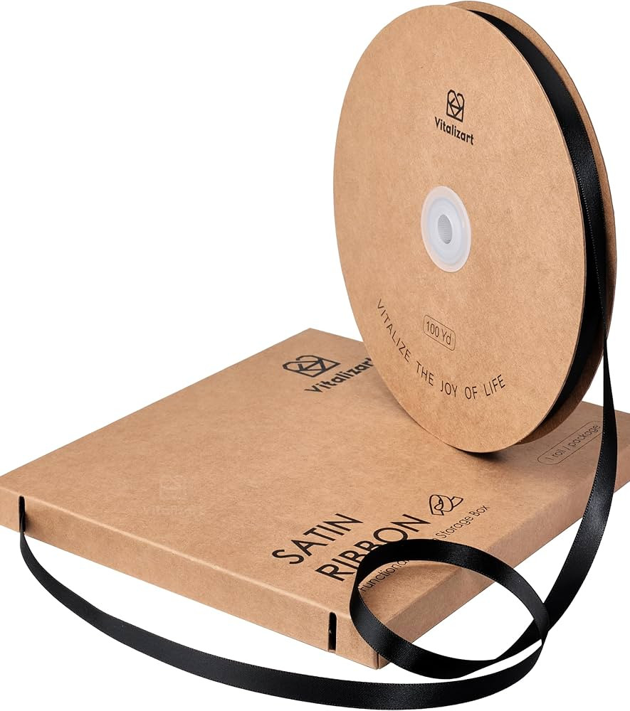 Vitalizart Black Ribbon for Gift Wrapping 3/8" x 100Yd Double Face Continuous Functional Satin Ri... | Amazon (US)