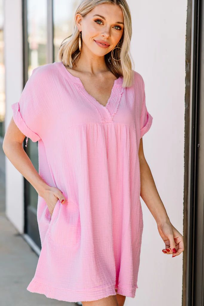Touch My Heart Baby Pink Crinkled Dress | The Mint Julep Boutique