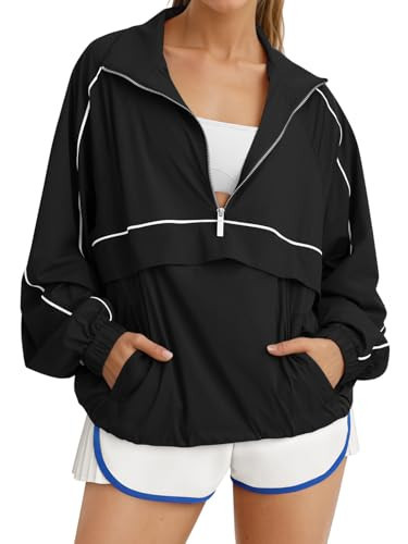 Fisoew Quarter Zip Pullover Women UPF 50+ Lightweight Windbreaker Jacket Running Hiking Outdoor Pullover with Pocket | Amazon (US)