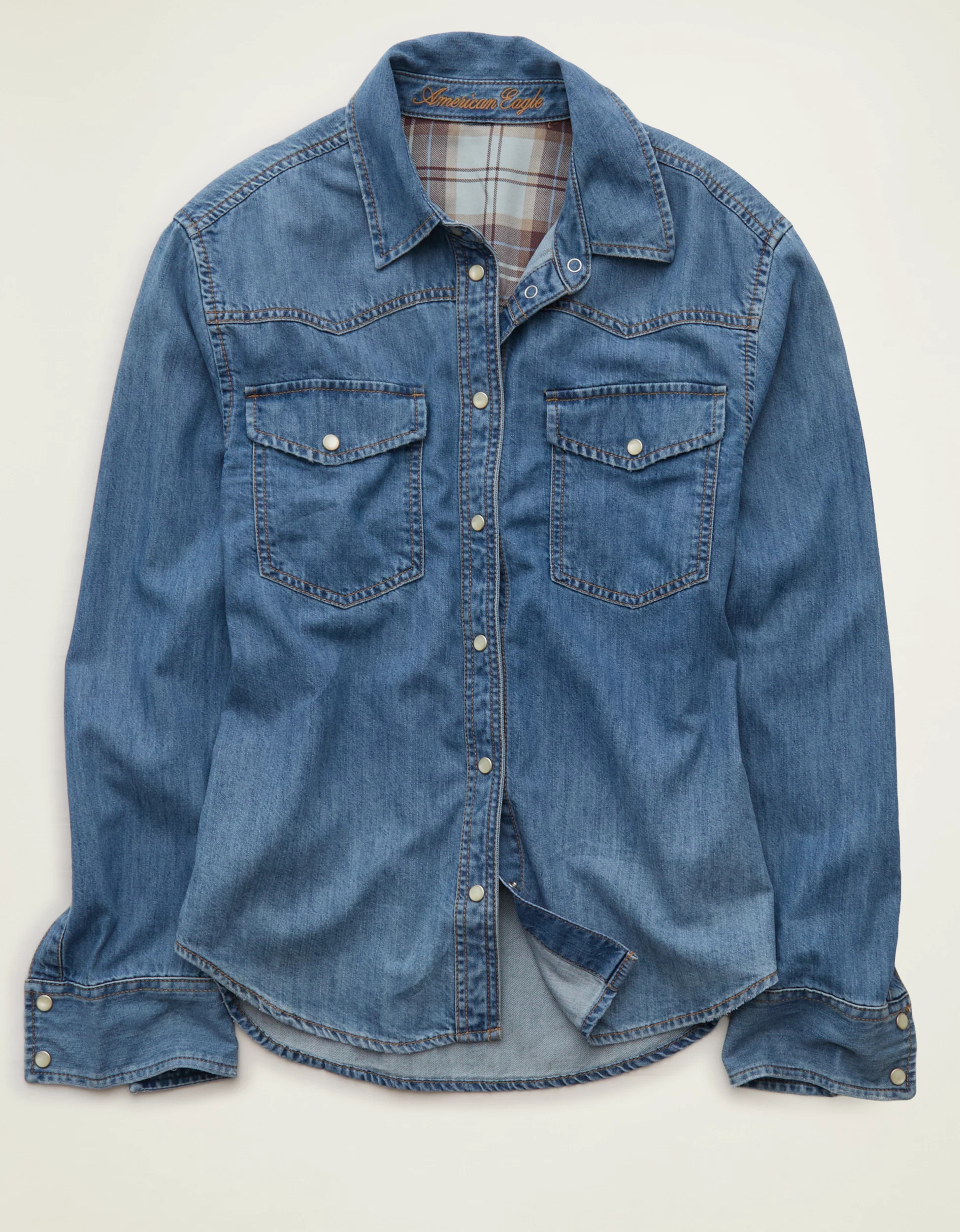AE Throwback Denim Button-Up Shirt | American Eagle Outfitters (US & CA)