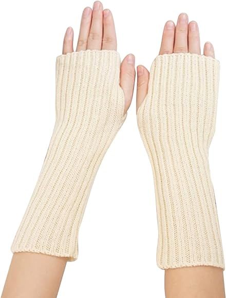 Women Arm Warmers, Knitted Long Sleeve Fingerless Gloves Mittens Winter Wrist Warmers with Thumb Hol | Amazon (UK)
