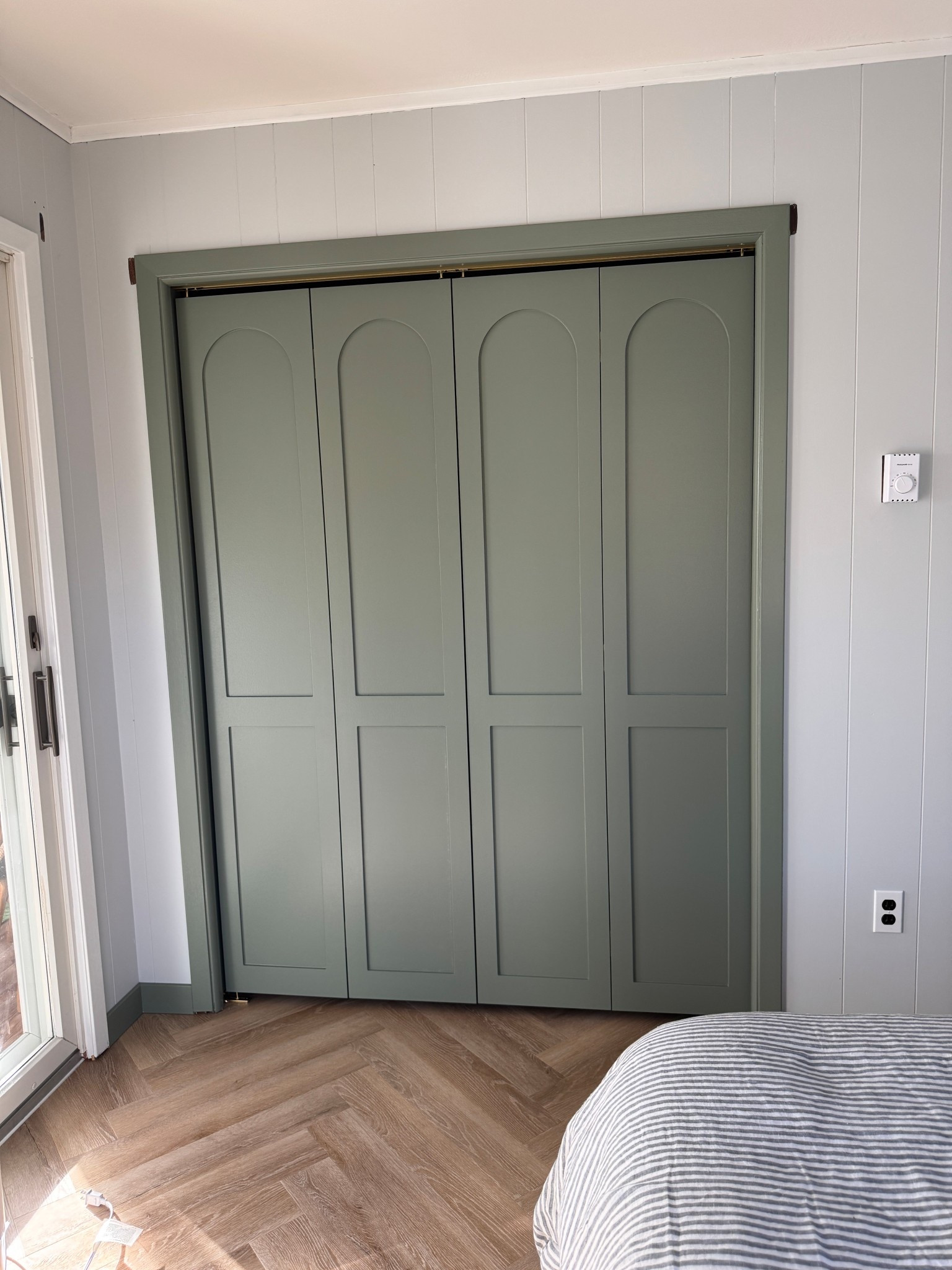 Closet doors at the lake 
Color: card room green 