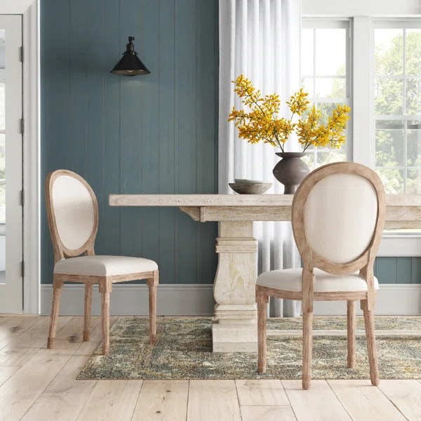 Luella Linen King Louis Back Side Chair in Beige (Set of 2) | Wayfair North America