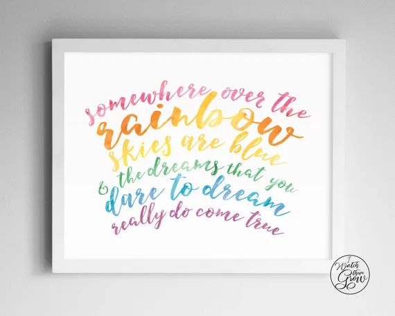 Pastel Rainbow "Somewhere Over the Rainbow" Wall Art, Printable Watercolor Wizard of Oz Art, Kids... | Etsy (US)