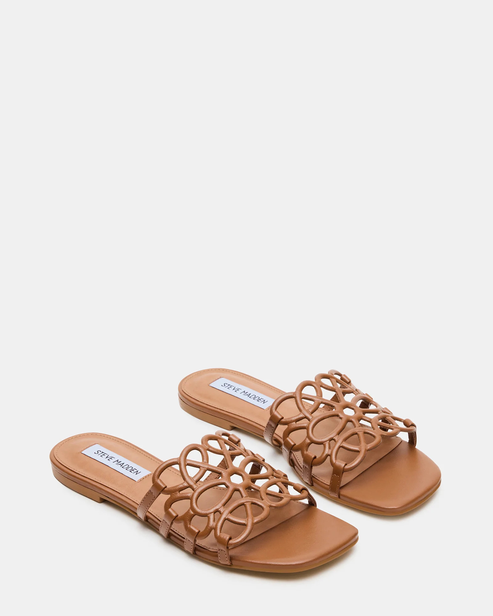 LOTUS Tan Leather Square-Toe Slide Women's Sandal | Steve Madden (US)