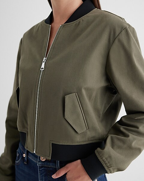 Cropped Tipped Bomber Jacket | Express