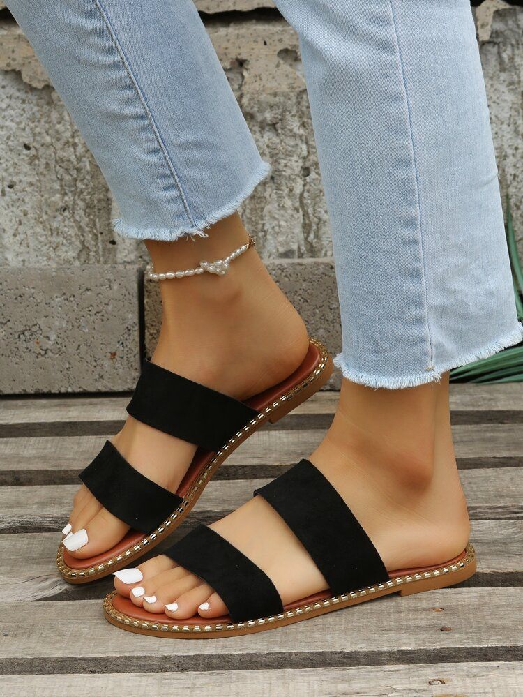 Suedette Strap Slide Sandals | SHEIN