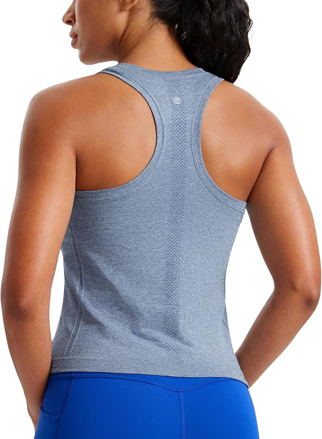 CRZ YOGA Seamless Workout Tank Tops for Women - Athletic Running Gym Sleeveless Shirts Crewneck R... | Amazon (US)