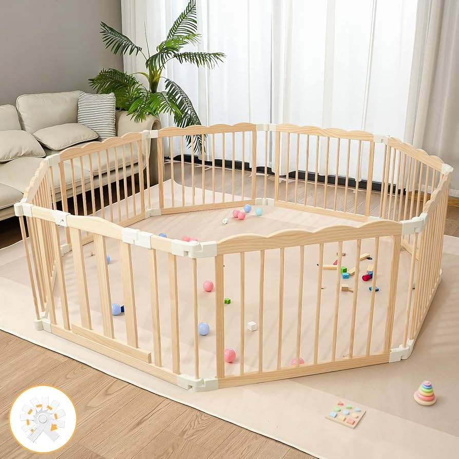 Baby Playpen Natural Wood Playpen for Babies and Toddlers Portable Infant Play pens for Kids Extr... | Amazon (US)