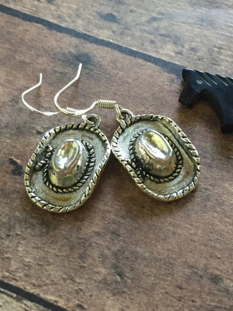 Cowboy Hat Earrings, Buckaroo, Cowgirl Hat Dangle Earrings, Western, Rodeo, Texas, Wrangler, Bron... | Etsy (US)