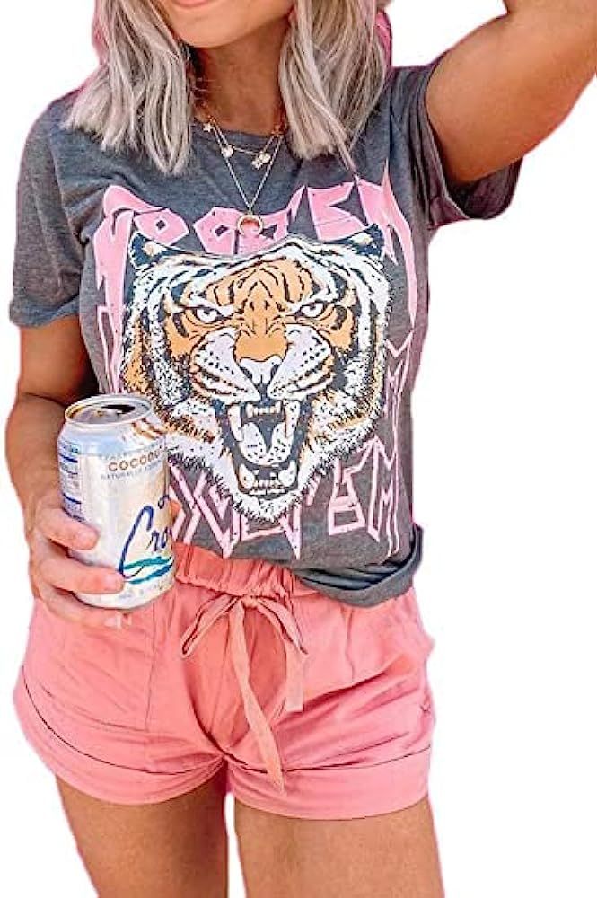 SOFIA'S CHOICE Women Tiger Tee Shirt Short Sleeve Tie dye Graphic Round Neck Casual Cute Top | Amazon (US)