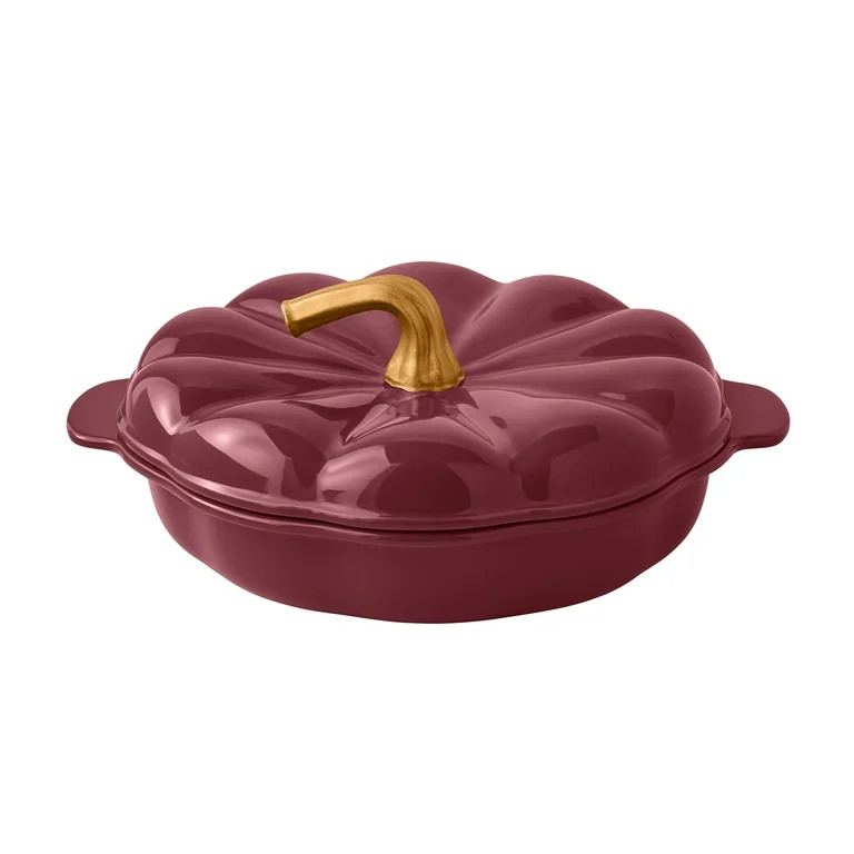 The Pioneer Woman 10-Inch Pumpkin Stoneware Pie Baking Dish with Lid, Merlot - Walmart.com | Walmart (US)