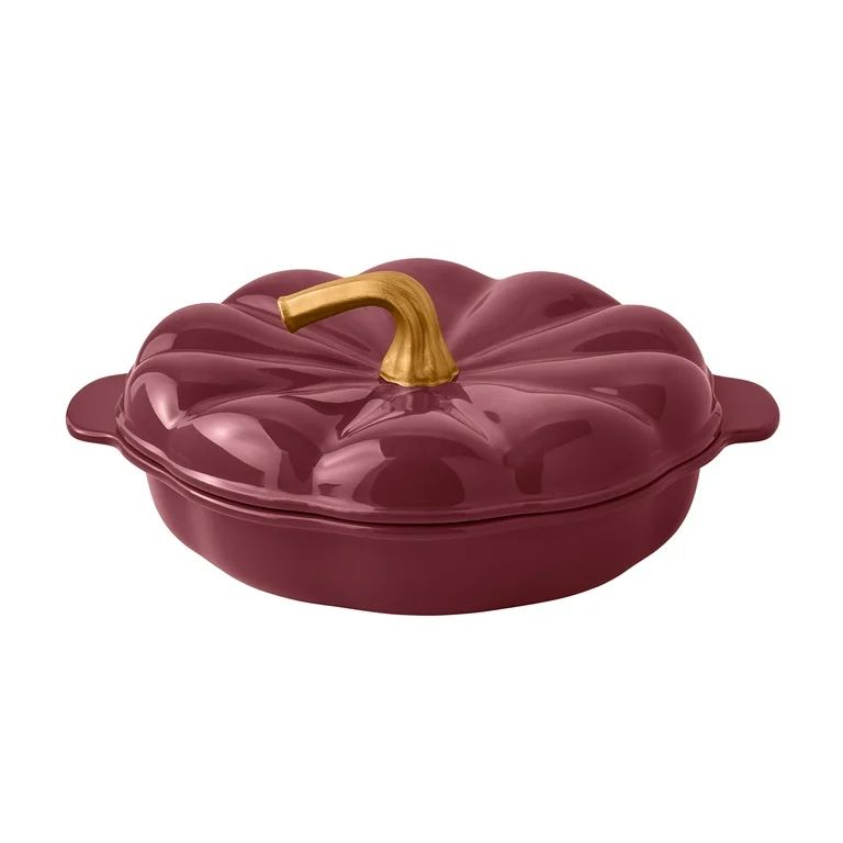 The Pioneer Woman 10-Inch Pumpkin Stoneware Pie Baking Dish with Lid, Merlot | Walmart (US)