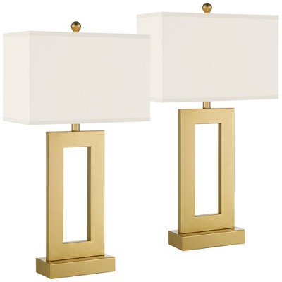 360 Lighting Marshall 30" Tall Open Rectangle Large Modern Luxe End Table Lamps Set of 2 Gold Finish Metal White Shade Living Room Bedroom Bedside | Target