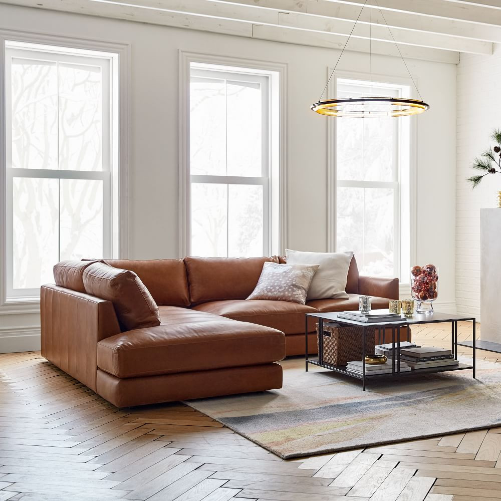 Haven Leather 2-Piece Bumper Chaise Sectional (108") | West Elm (US)