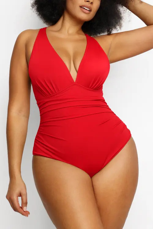 Shapellx Smart Sculpt Plunge Cutout Swimsuit in Red at Nordstrom, Size 3X-Large | Nordstrom